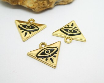 4 Triangle charms with black eye 16*14mm gold (KBD68)