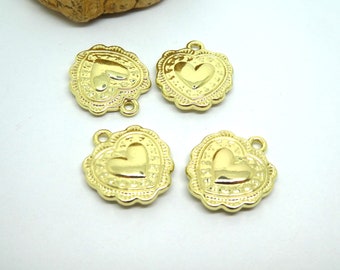 4 Heart charms 18*16mm gold (8SBD304)