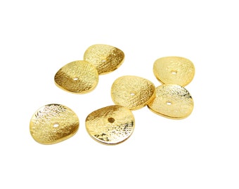 8 Wavy and striated rondelle spacer beads, 11mm, 18K Gold (PHPM13)