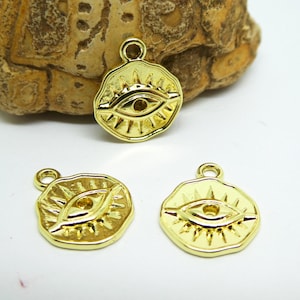 4 Round ethnic charms with eye, 15*12mm, gold (8SBD258)