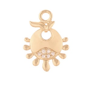 2 Small round gold charms 15*11mm with zirconiums (KBD80)