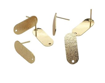 1 Paire support boucle d'oreille à clou avec 1 trou - ovale granité doré à l'or fin 18K - 21x8mm (IBBO13)