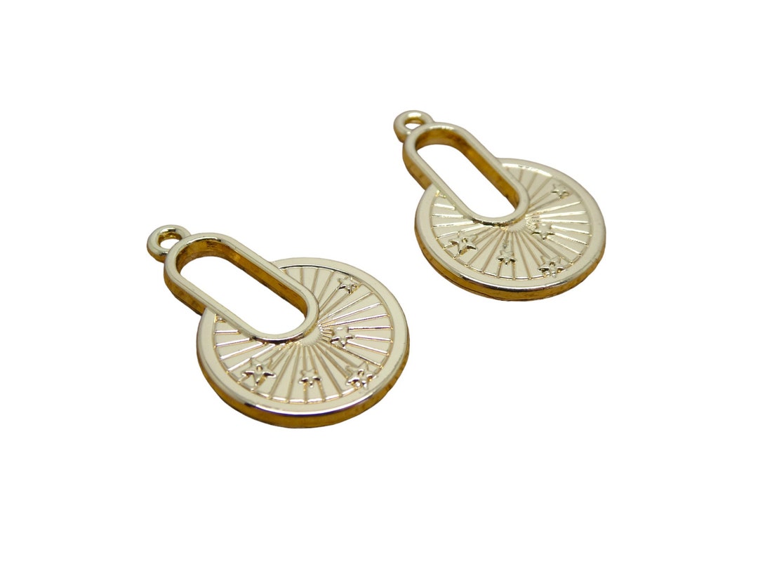 2 Round Shape Pendants With Sun Rays and Stars Pattern - 28x18mm ...