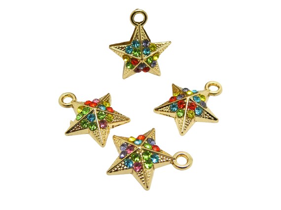 16 Breloques étoile Strass Plaqué Or 18 Carats - Pour Fabrication Bijoux, Colliers, Bracelets, Boucles D'oreilles