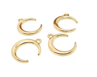 Ciondolo a forma di mezzaluna con diamante in oro massiccio 14k