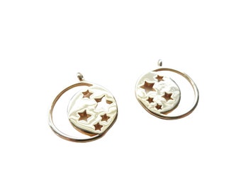 2 round openwork moon and star charms - 18*15mm - 18K gold plated (8SBD135)