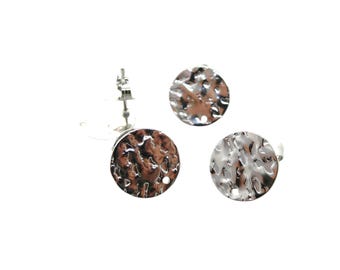 2 Pairs 12mm Hammered Round Stud Earrings with One Hole, 304 Stainless Steel (USBO49)