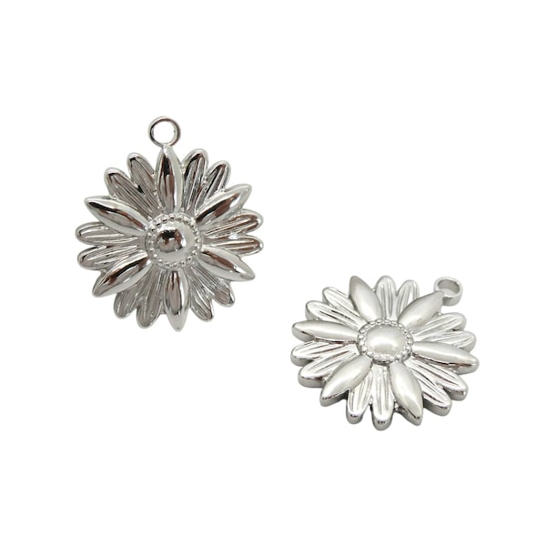 1 Pendentif fleur, marguerite 25.5*22mm, acier inox 304 (PHPAI01)