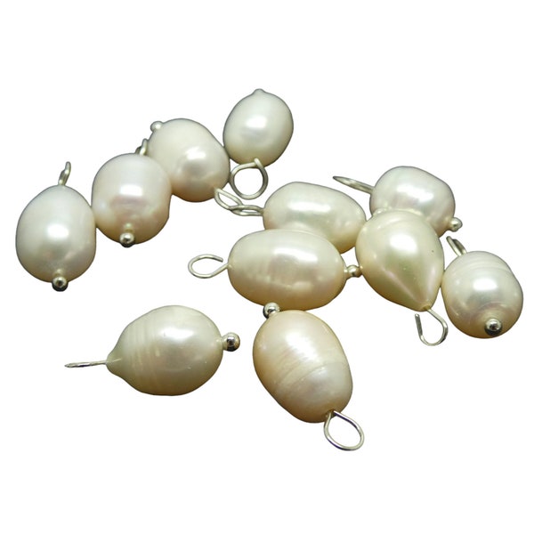 4 Natural freshwater pearl charms 17mm, platinum brass fastener (PHBED02)