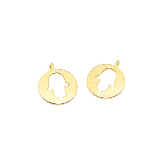 1 Round openwork Fatima&#39;s Hand charm 13*11mm gold-plated copper (8SBD189)