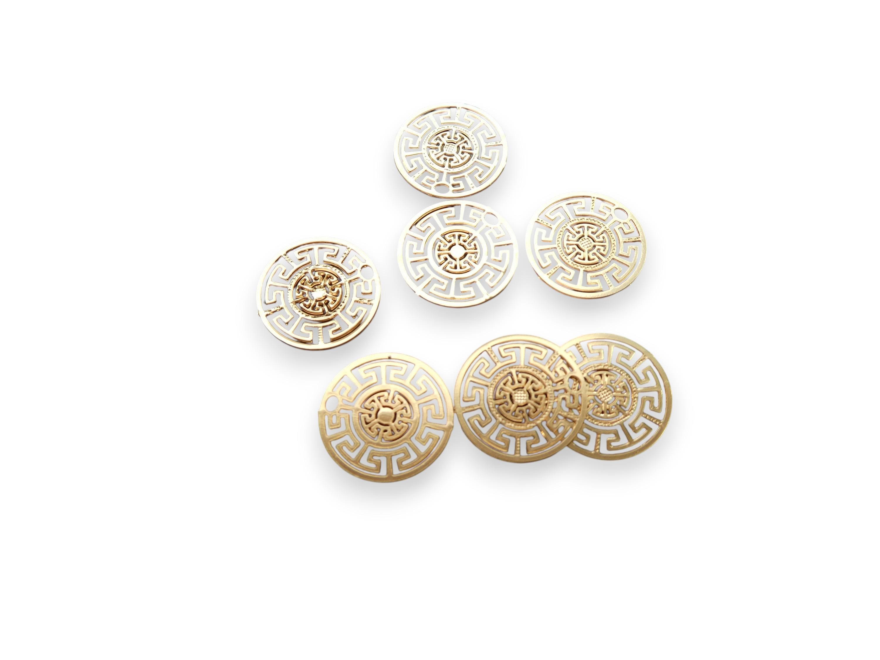 10 Round Filigree Stamps Geometric Pattern 13mm Gold - Fine Geometric Pattern Charms (8SEF33)