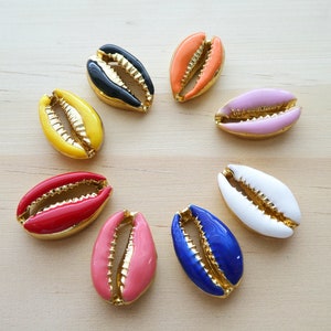 1 Cowrie charm, 18K gold plated shell and enamel ~ 20*12mm (8 colors)