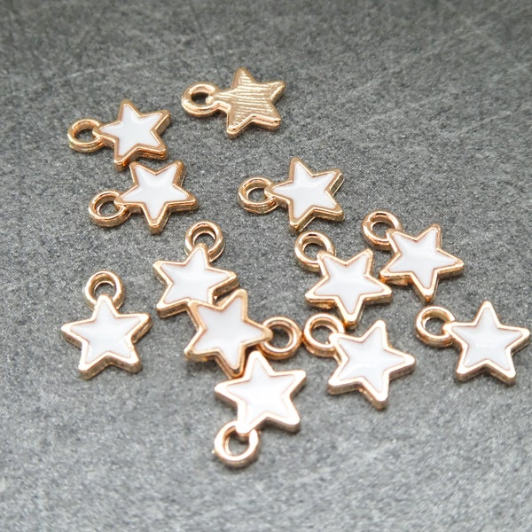 10 star charms 8*7mm gold and white enamel (8SBD206)