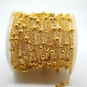 50 CM 304 stainless steel chain 18k gold, oval links 2*1.5*0.3mm, balls 3mm (PHCH02)