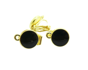 2 Pairs bo brackets with round clips 10*13mm gold and black enamel (KBO30)