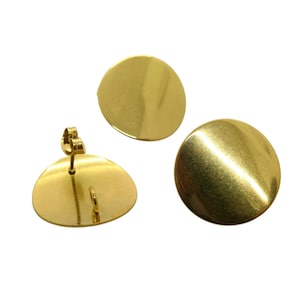 1 Pair 20mm Round Stud Earrings with 1 Loop - 304 Stainless Steel Gold Plated 18k Gold - Earring Backs (USBO42)