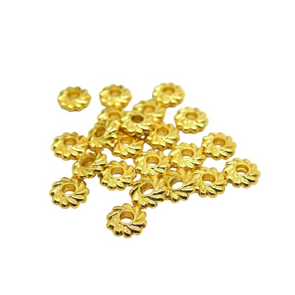 20 Perles intercalaires rondelles fleur 5mm Or 18K (PHPM15)