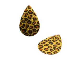 2 Glittery drop charms 28*18mm gold, brown, black leopard print - glittery gold back (8SBDP46)