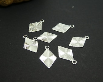 10 Small fine striated diamond charms 13*8mm 925 silver-plated brass - sequin, silver diamond pendant (PHBA09)