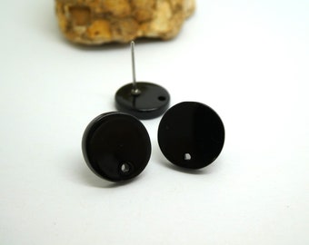 2 Pairs round stud earrings 12mm black acetate (KBO42)