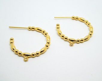 Pair of fancy hoop earrings with 1 loop, 27mm golden brass (USBO27)