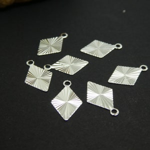 10 Small fine striated diamond charms 138mm 925 silver-plated brass sequin, silver diamond pendant PHBA09 image 2