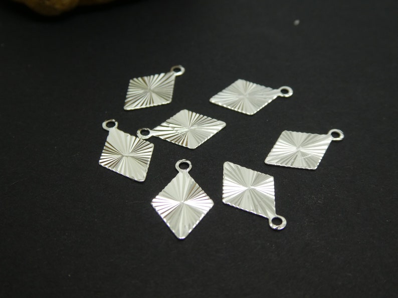 10 Small fine striated diamond charms 138mm 925 silver-plated brass sequin, silver diamond pendant PHBA09 image 2