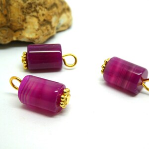 2 Natural agate pendants dyed pink / purple 18*8mm, column shape (PHAG04)