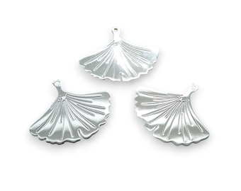 4 Ginkgo leaf prints 22*19mm Platinum silver, silver ginkgo leaf charms (8SEF34)