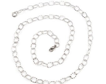 1 Necklace 60cm hammered oval mesh chain 9*6mm stainless steel - stainless steel chain with clasp (8SCH16)