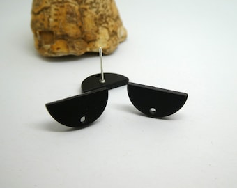 2 Pairs half-moon stud earrings 16*8mm, black acrylic - Black stud earring holders (KBO36)