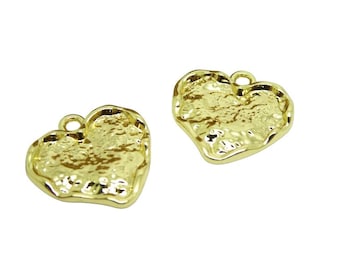 4 Hammered heart charms 18*18mm gold (8SBD252)