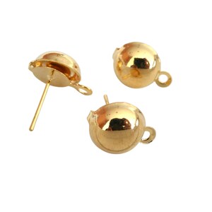 2 Pairs of 14*10mm 18K Gold Ball Stud Earrings with Loop (8SBO103)