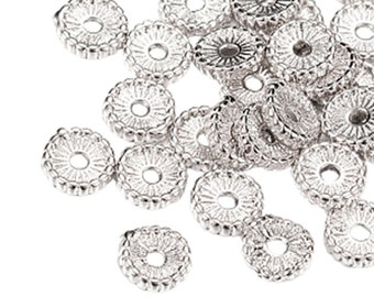 8 Perles intercalaires style heishi 5mm laiton argenté, perles rondelles striées argenté (PHPM04)