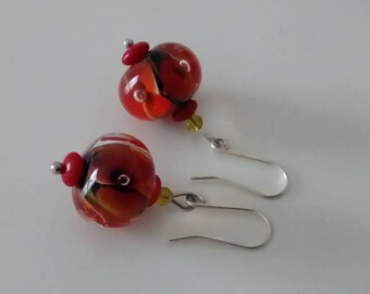 Precious floral - coral - peridot Murano glass and silver.