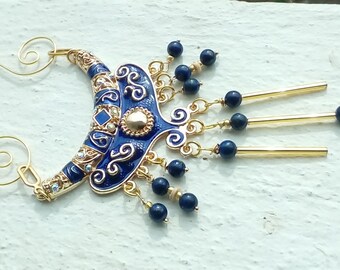 -Necklace 2 in 1 ethnic, blue and Gold Collection
