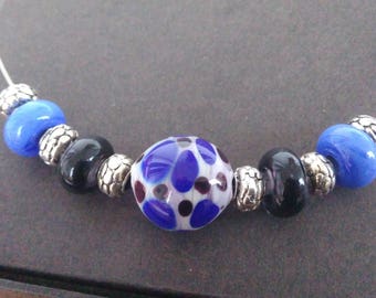 Necklace with lavender and black - blue - blue Lampwork Glass Beads