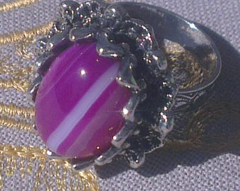 Bague en pierre fine d'agate striée