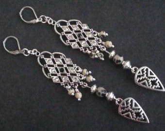 Boucles ethniques - jaspe dalmatien et strass