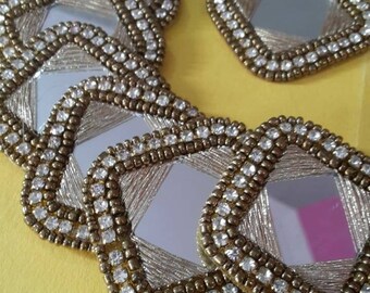 quilt,denim shirt applique-Price for 1 patch NFA204 Indian handmade floral kardana pearl sequinwork zari work jacket applique wedding dress