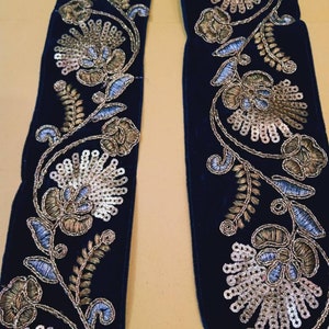 Geborduurd Blauw fluweel gouden zari Trim, Indiase stof Trim, Bruidss wear verfraaiing, Indiase lint-breedte 3.0 INCH-Prijs voor 1Yard-NFL335