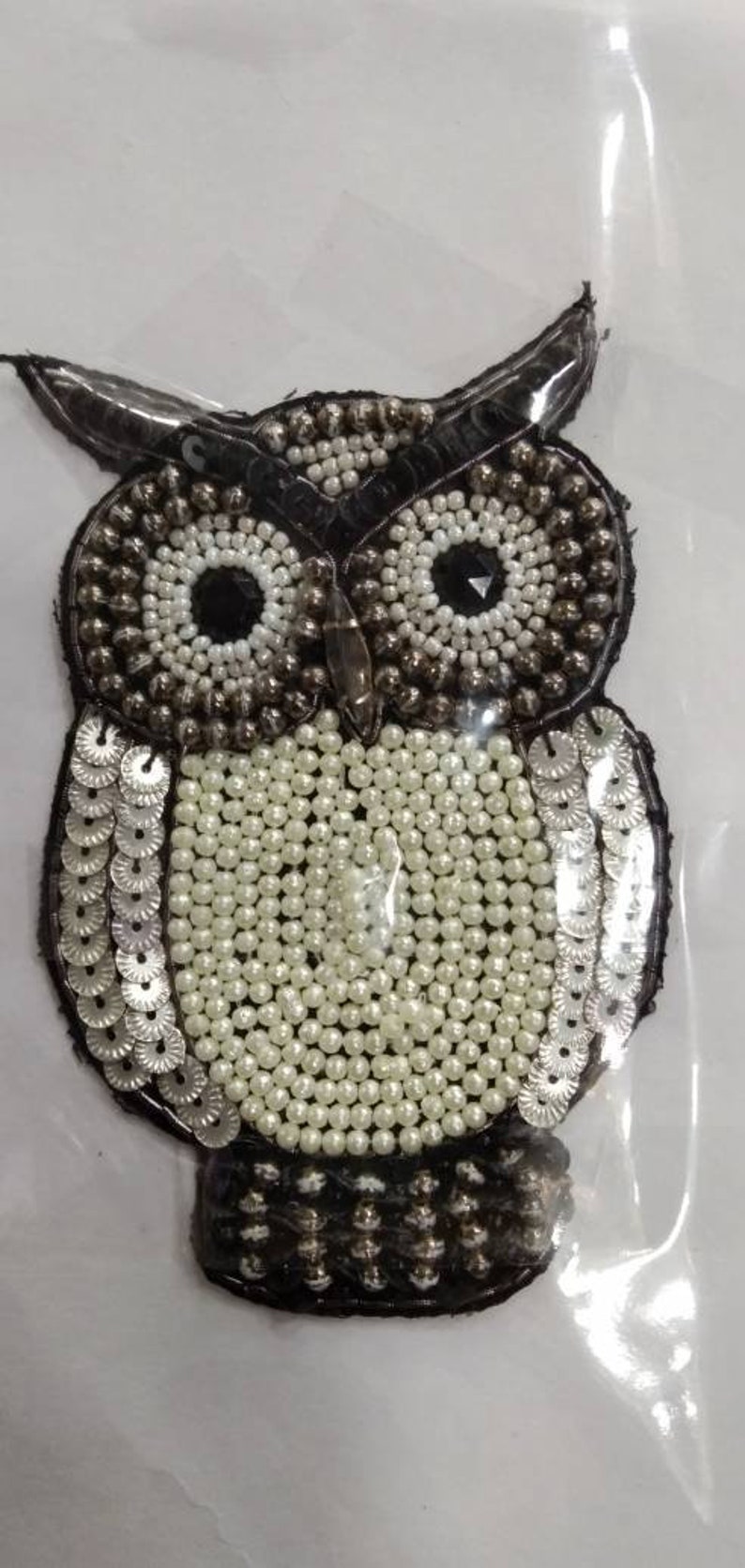 Indische weiße Augen Eule Pailletten Perle Applikation