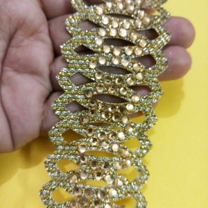 Decoratieve gouden steen snijden werk trim, Indiase weefsel trim, Bridal dragen versiering, Indiase RibbonWIDTH 1,75 inch-prijs voor 1 Yard NFL228