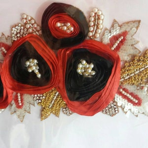 Floral Velvet Applique: Handmade Indian Patch with Pearls & Sequins