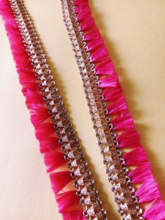Decorative Golden Pink Fabric Lace Sari Border Blouse Lace Scarf