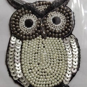 Indian white eyes owl sequin pearl  applique  design applique shirt applique quilt patterns  applique-Price for 01 patch NDA214