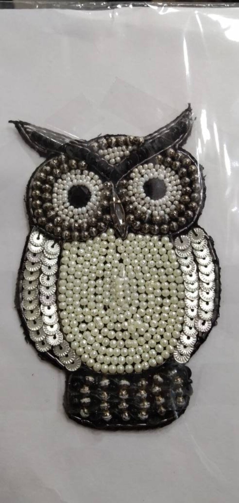 Indische weiße Augen Eule Pailletten Perle Applikation