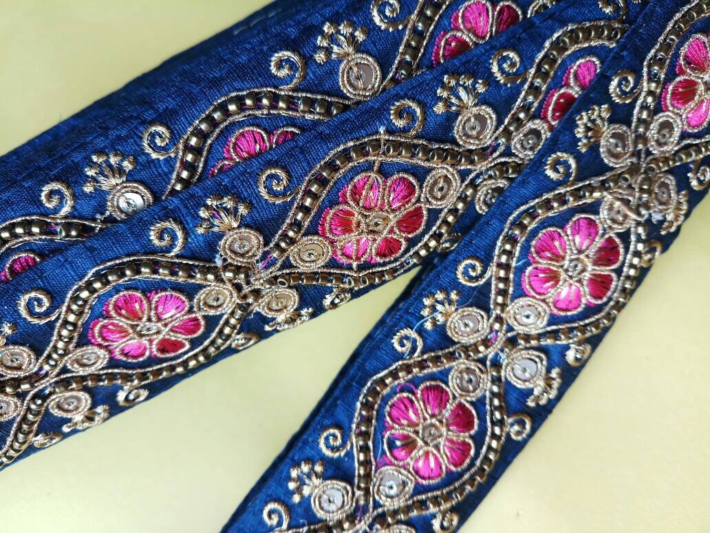 Decorative zari work floral sequin metallic pearl TrimIndian | Etsy