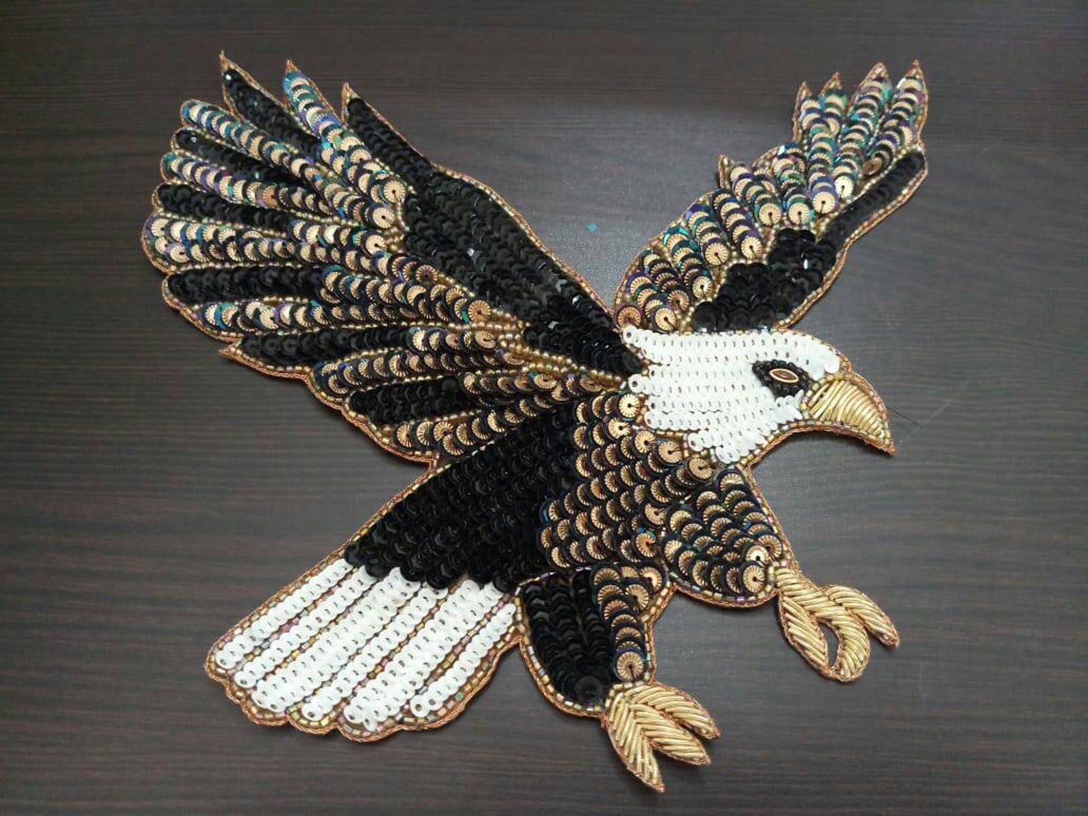Indian Handmade Eagle Multi Sequin Pearl Zardozi Applique - Etsy UK