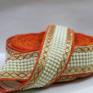 Garniture indienne de perle, applique nuptiale, applique de ceinture, dentelle large de Sari, dentelle nuptiale-largeur 1.75 pouce -prix pour 1 yard-NFL03